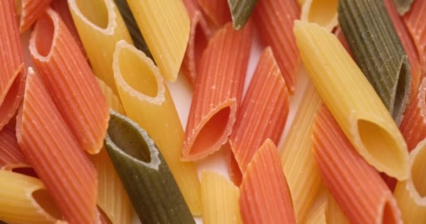 Pasta Backgroud Macro View Dry Authentic Italian Colorful Penne — Stok video