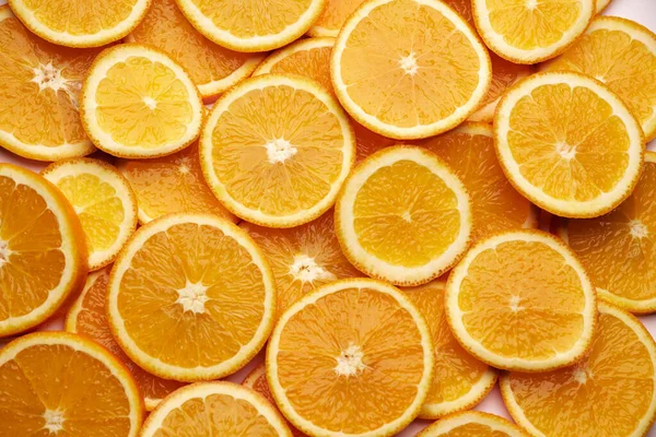 Vista Fondo Arriba Hacia Abajo Hecha Naranjas Orgánicas Frescas Rodajas —  Fotos de Stock