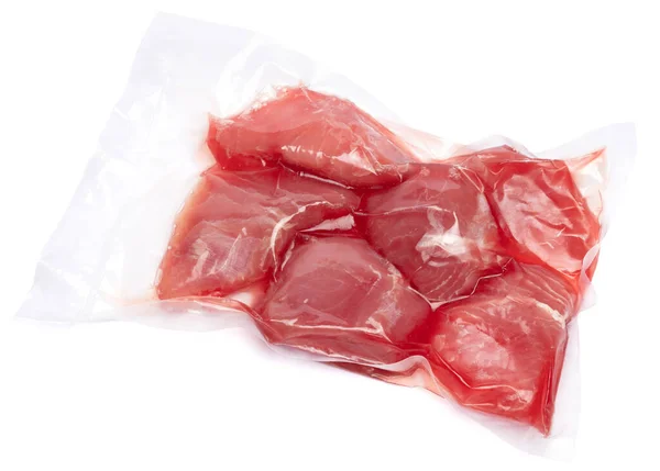 Close Vacuum Packed Tuna Fillet Pieces Transparent Plastic Preserving Freshness — Stock Photo, Image