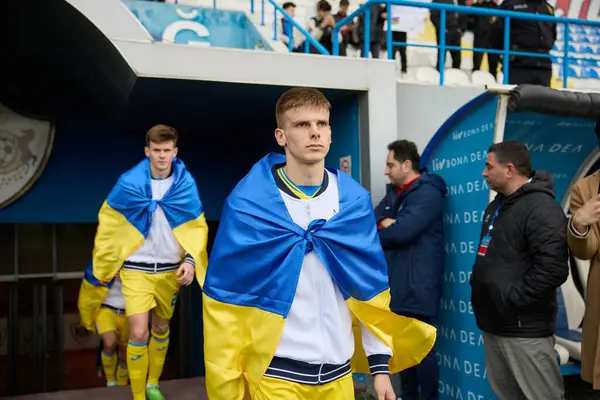 Die Mannschaften Der Ukraine Und Aserbaidschans Bestreiten März 2024 Surakhany lizenzfreie Stockbilder