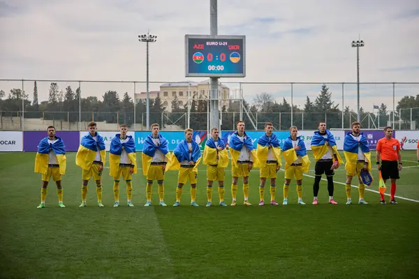 Die Mannschaften Der Ukraine Und Aserbaidschans Bestreiten März 2024 Surakhany lizenzfreie Stockfotos