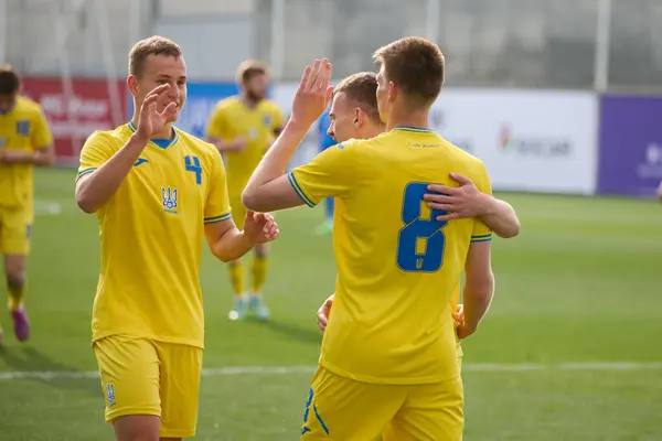 Ucraina Azerbaigian Squadre Stanno Giocando Una Partita Calcio Qualificatori Europei Immagine Stock