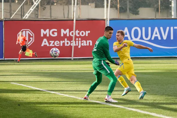 Ucraina Azerbaigian Squadre Stanno Giocando Una Partita Calcio Qualificatori Europei Foto Stock Royalty Free