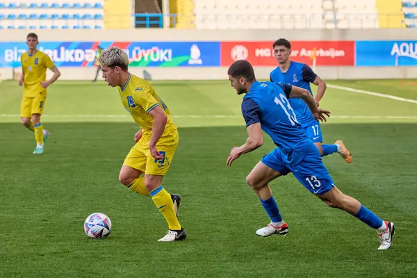 Ucraina Azerbaigian Squadre Stanno Giocando Una Partita Calcio Qualificatori Europei Immagine Stock