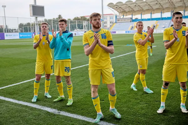 Die Mannschaften Der Ukraine Und Aserbaidschans Bestreiten März 2024 Surakhany Stockbild
