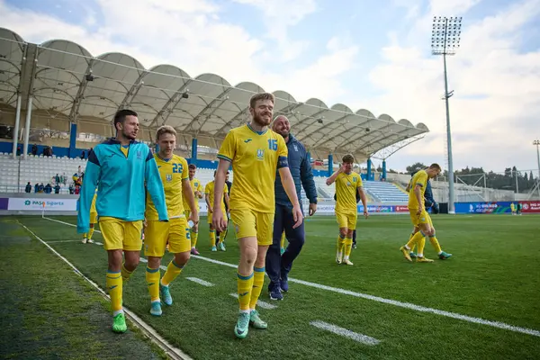 Ucraina Azerbaigian Squadre Stanno Giocando Una Partita Calcio Qualificatori Europei Foto Stock