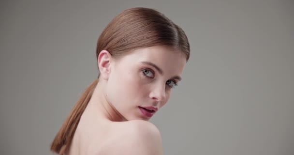Schoonheid Gezondheid Cosmetica Aging Therapie Huidverzorging Concept Jonge Mooie Brunette — Stockvideo