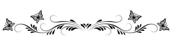 Винтажный Симметричный Цветочный Орнамент Бабочками Поздравительной Открытки Белом Фоне — стоковый вектор