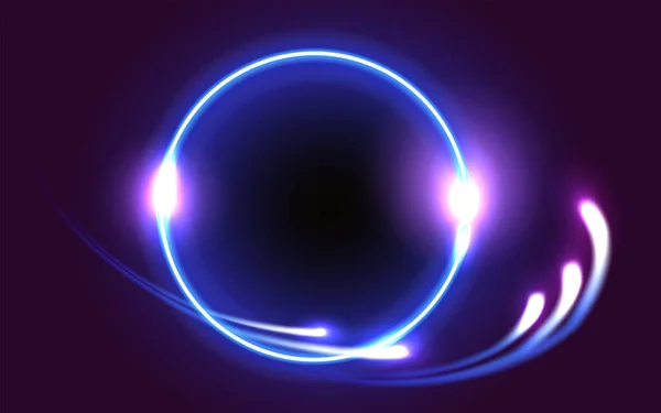 Leuchtend Blauer Runder Rahmen Auf Dunklem Fantastischem Hintergrund Abstraktes Neon — Stockvektor