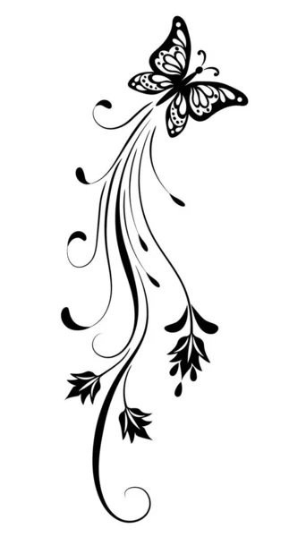 白い背景に隔離された蝶と装飾花の装飾 — ストックベクタ