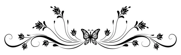 Διακοσμητικό Floral Στολίδι Πεταλούδα Φύλλα Λουλούδια Και Αφηρημένες Γραμμές Στοιχείο — Διανυσματικό Αρχείο