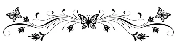 Декоративный Цветочный Орнамент Бабочками Листьями Цветами Абстрактными Линиями Элемент Оформления — стоковый вектор