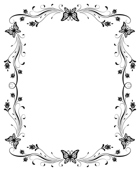 Decorative Floral Frame Ornament Butterfly Flowers Foliage Retro Style Isolated — Stock Vector