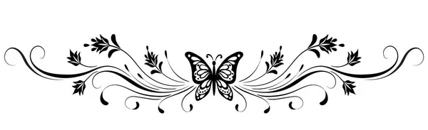 Декоративный Цветочный Орнамент Бабочкой Листьями Цветами Абстрактными Линиями Элемент Оформления — стоковый вектор