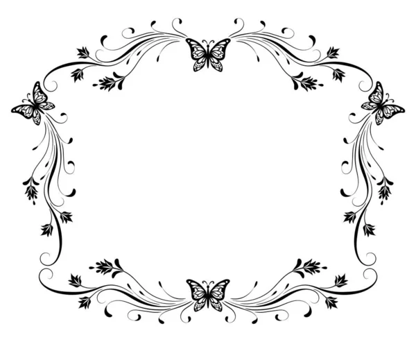 Decorative Floral Frame Ornament Butterfly Flowers Foliage Retro Style Isolated — Stock Vector