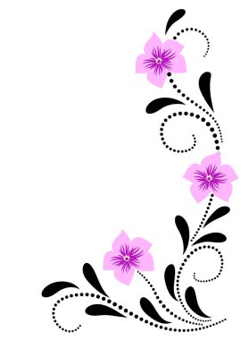 BlueBell çiçekleri, yapraklar ve soyut çizgilerle süslü bir köşe süsü. Dekorasyon ve tebrik kartı tasarımı için zarif dekoratif öge