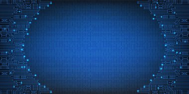 İkili kod arka planında elektronik devre. Yüksek teknoloji konsepti. Dijital afiş. Gelecekteki teknolojiler.