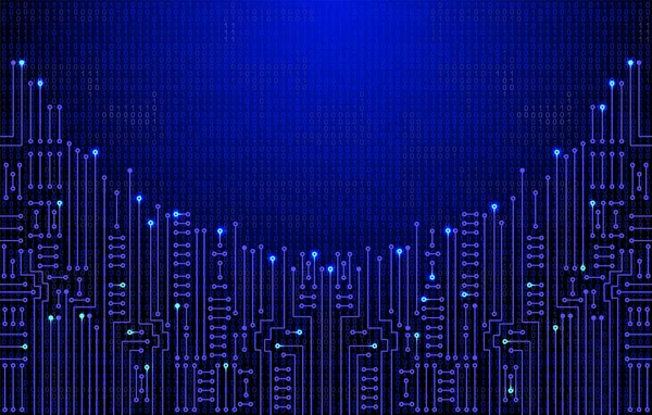 バイナリコードのバックグラウンド上の電子回路 ハイテクコンセプト デジタルバナー 未来のテクノロジー — ストックベクタ