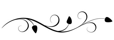 Yaprakları ve soyut çizgileri olan çiçek süsü. Dekorasyon ve tebrik kartı tasarımı için zarif dekoratif öge