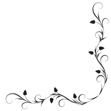 Yapraklar ve soyut çizgilerle süslü bir köşe süsü. Dekorasyon ve tebrik kartı tasarımı için zarif dekoratif öge