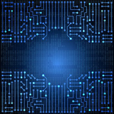 Elektronik devre parlayan çerçeve. Yüksek teknoloji konsepti. Dijital afiş. Gelecekteki teknolojiler.