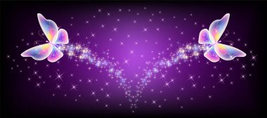 Işıltı ve alev alev yanan iz ve parlayan yıldız uçan Kelebek