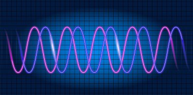 Neon dalga grafik. Osiloskop dalga diyagramı görüntüsü ile. Elektrik devresi meydana gelen işlemlerin izlenmesi.