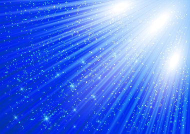 Sparkling glitter and glowing rays with shiny stars. Christmas blue abstract fantasy background. clipart