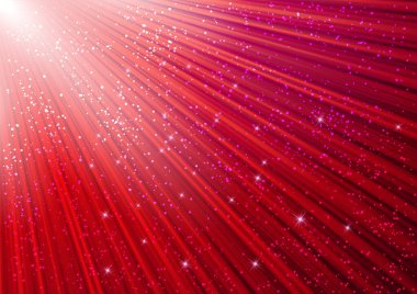 Sparkling glitter and glowing rays with shiny stars. Christmas red abstract fantasy background. clipart