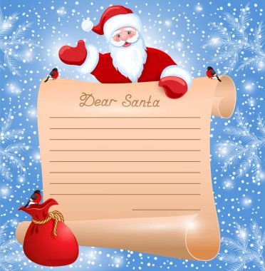 Noel Baba 'ya yazılmış parşömen kağıdında 