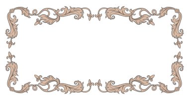 Vintage ornament retro frame in baroque victorian style with drawn fine lines detailed foliage and flowers.	