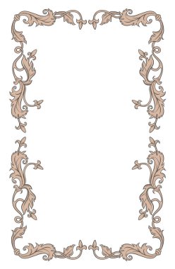 Vintage ornament retro frame in baroque victorian style with drawn fine lines detailed foliage and flowers.	