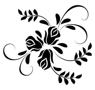 Gül çiçekli ve yapraklı bir süs. Dekor ve metin karşılama veya davetiye kartı tasarımı için zarif dekoratif öge.