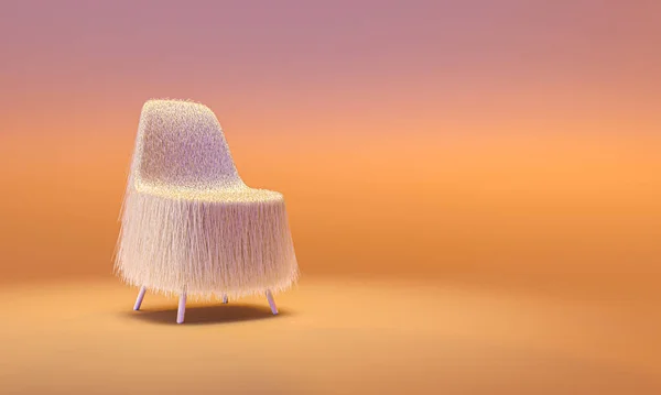 椅背上有长长的白发 色调温暖 3D渲染 — 图库照片