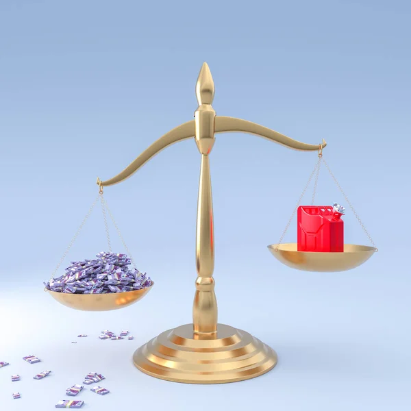 用金钱和汽油来衡量正义的尺度 3D渲染 — 图库照片