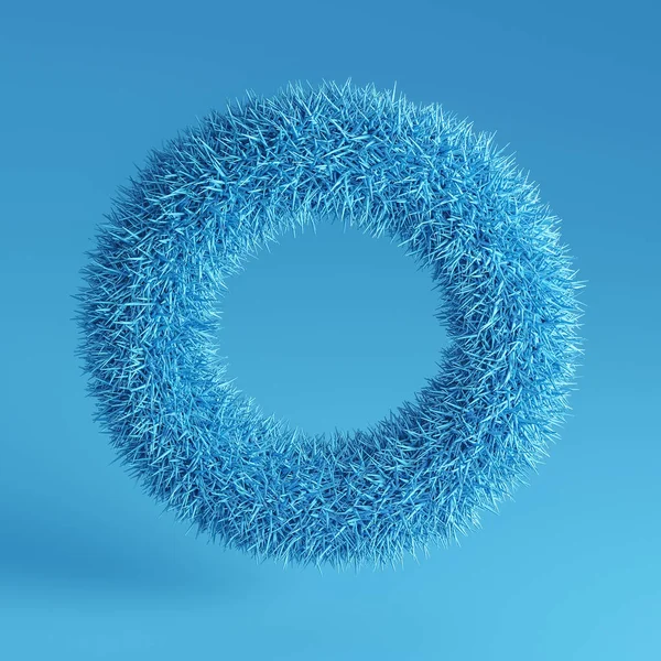 青い背景に青い毛皮の指輪 3Dレンダリング — ストック写真