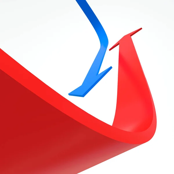 Freccia Rossa Blu Sul Bianco Rendering — Foto Stock