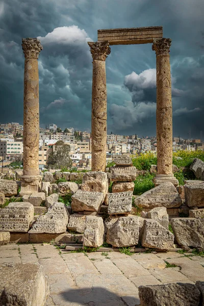 Kolomruïnes Oude Stad Jerash Jordanië — Stockfoto