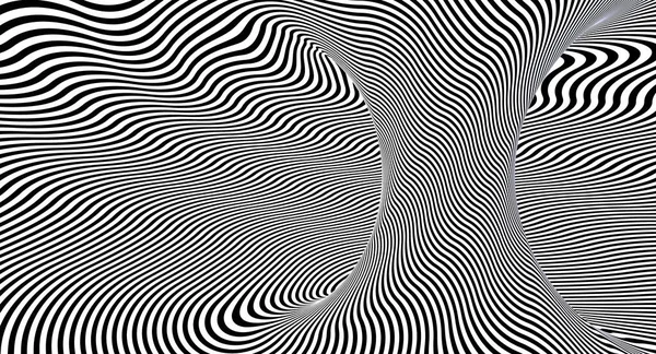 Geometrische Abstracte Achtergrond Met Gebogen Zwarte Witte Strepen Renderen — Stockfoto
