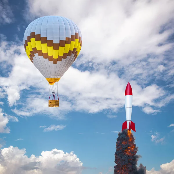 気球とロケットを煙で 3Dレンダリング — ストック写真