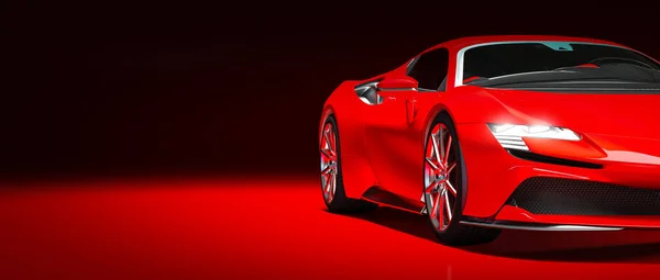 Piros Luxus Sportkocsi Sötét Háttérrel Renderelés — Stock Fotó