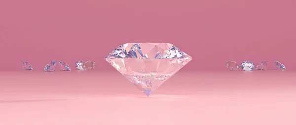 Klassieke Geslepen Diamanten Roze Achtergrond Renderen — Stockfoto