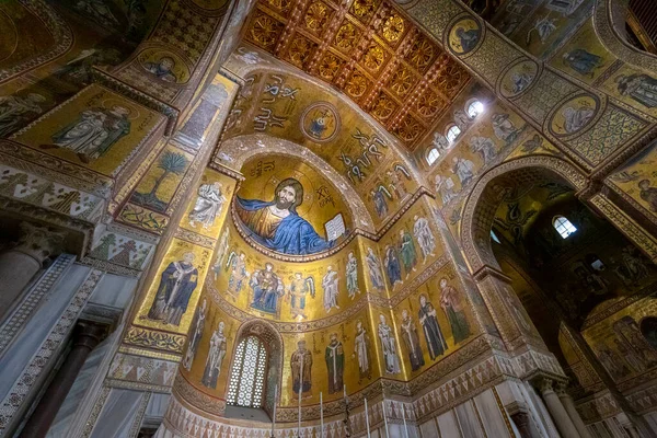 Stock image interior of the Cathedral of Monreale detail of the apse. Sicily.