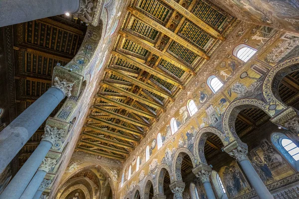 Interior Catedral Monreale Detalle Del Techo Sicilia — Foto de Stock