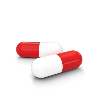 white and red medicine capsules. 3d render