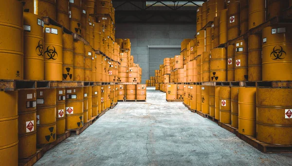 Storage Yellow Bins Radioactive Chemical Hazard Symbol Render — Stockfoto