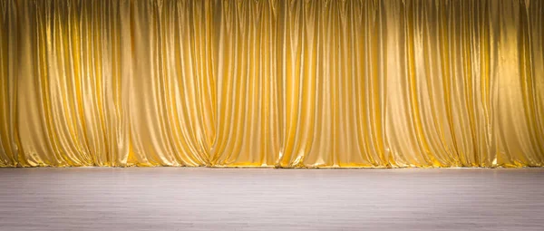 Gold Curtains Light Wooden Floor Render — Stock Photo, Image