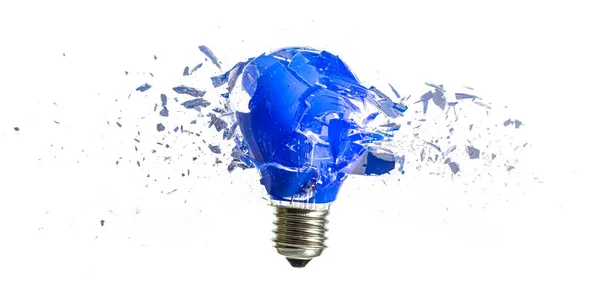 Blue Bulb Destroying White Background High Speed Photography — Stock Photo, Image