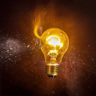 filament bulb catches fire after being struck