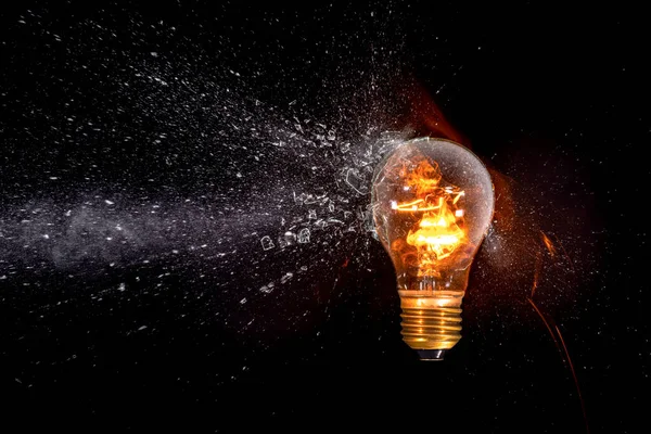 Lit Bulb Hit Projectile Explosion Fragments — Stock Photo, Image